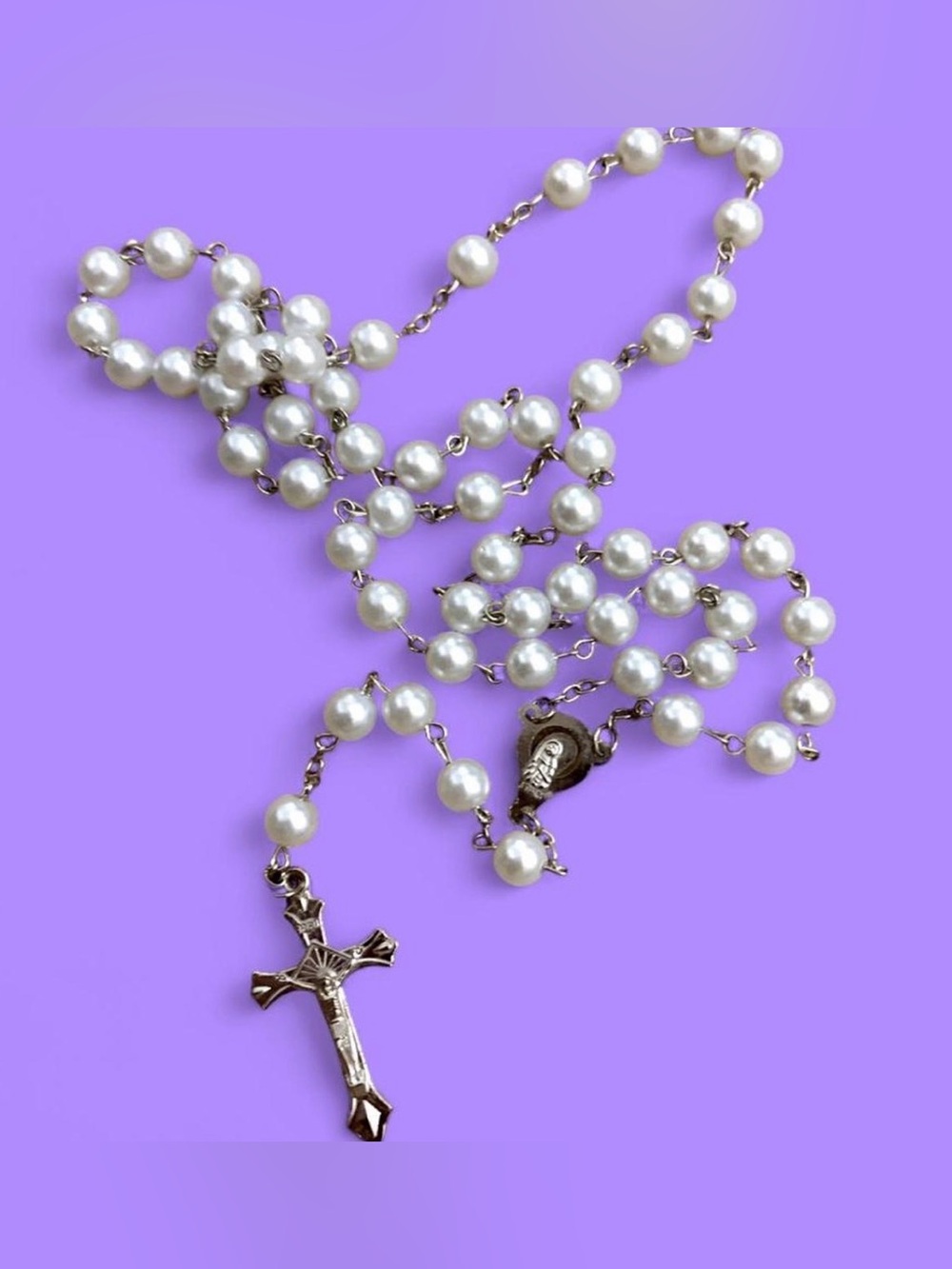 Classic White Pearl Rosary Necklace - Unbranded